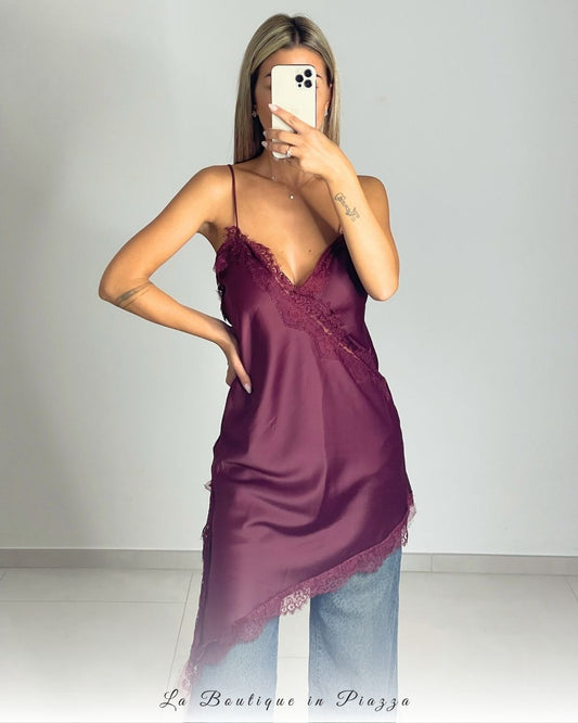 Top in raso con pizzo